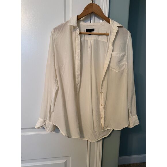 J. Crew 100% Silk Button Down Blouse Size 6 Ivory Cream Minimalist Capsule - Picture 6 of 7